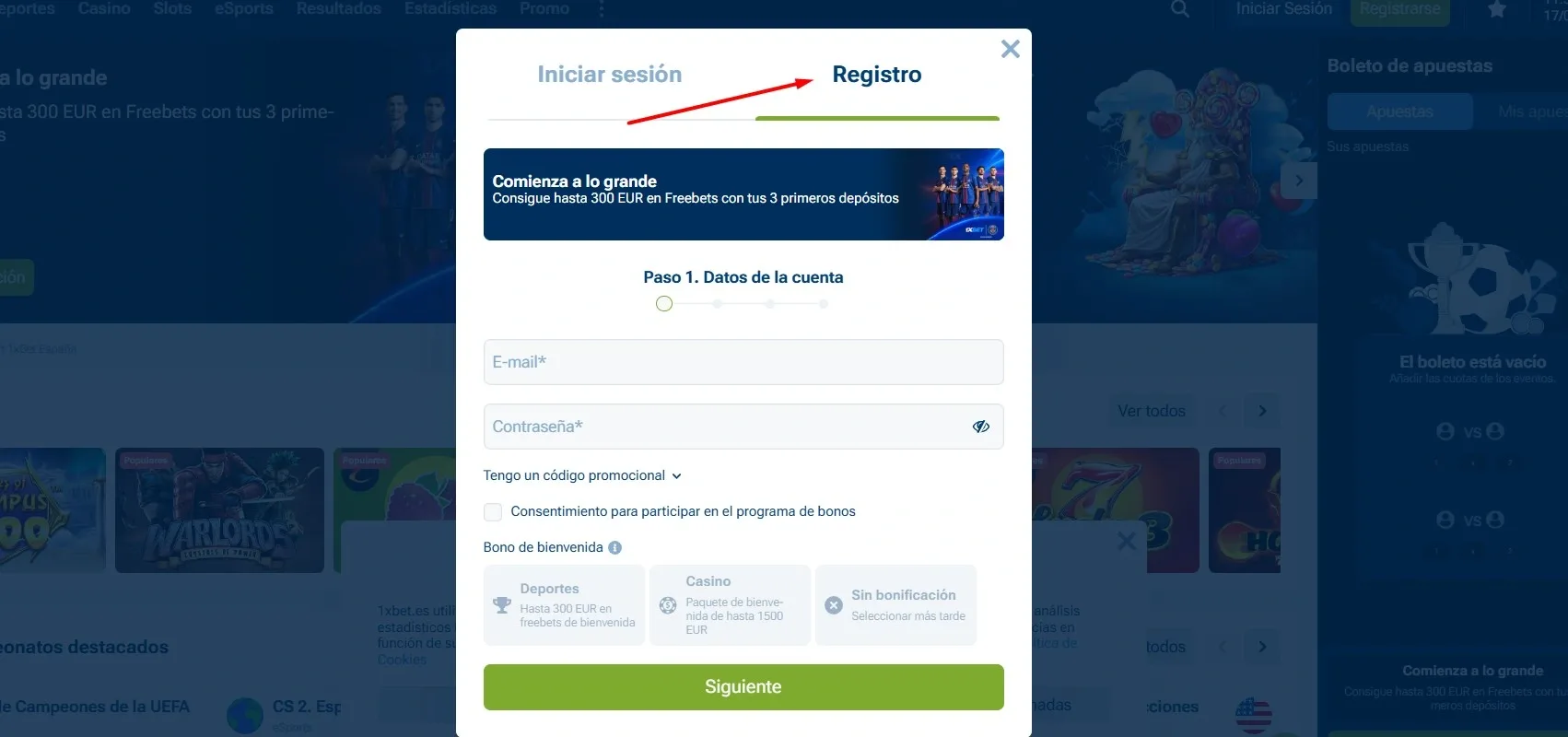 Alta en 1xBet con verificación de identidad